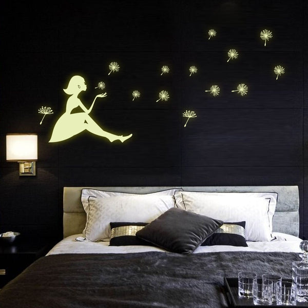 Dandelion Girl luminous Stickers Living Room Bedroom Decoration Wall Stickers Muursticker Kinderkamer - happyshop365247