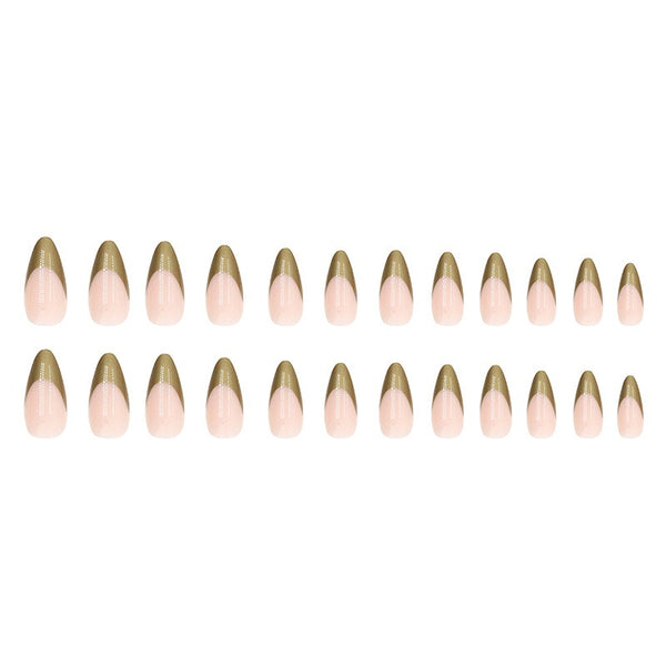 Simple pearlescent gold French almond nail wear nails special nail pieces wholesale finished wind fake nails - happyshop365247
