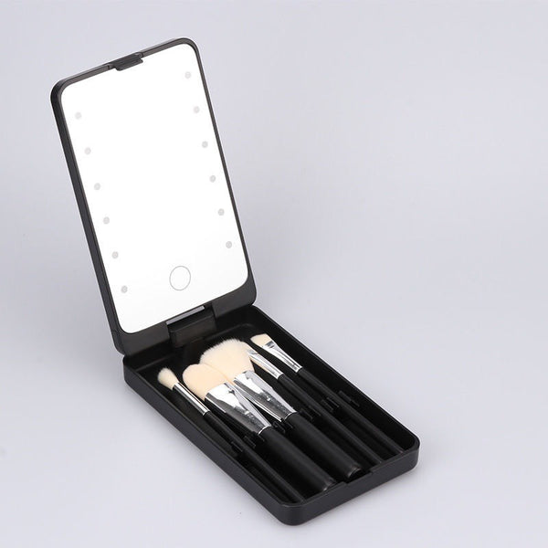 LED Folding Rotating Cosmetic Mirror Box with Brush - happyshop365247
