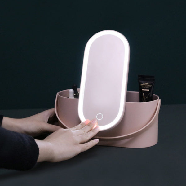 Portable Makeup Case Makeup Mirror With Led Light Creative 2 In 1 Cosmetic Storage Box Travel Cosmetic Bag Container - happyshop365247