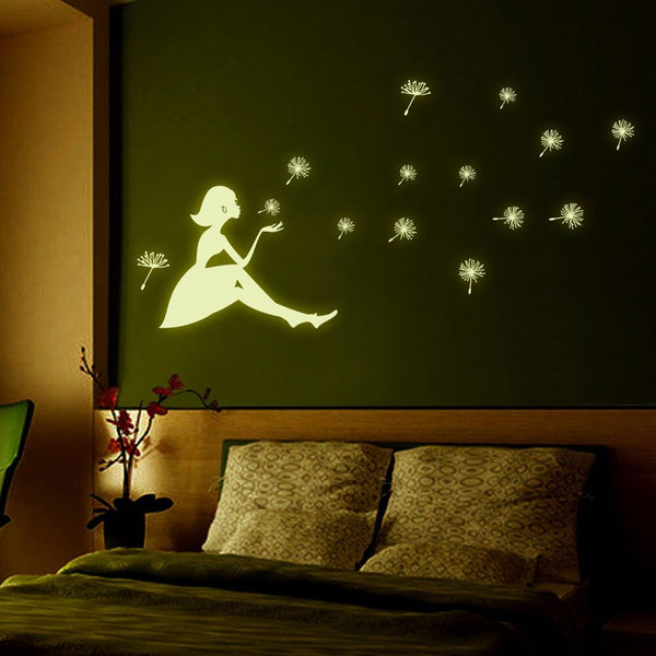 Dandelion Girl luminous Stickers Living Room Bedroom Decoration Wall Stickers Muursticker Kinderkamer - happyshop365247