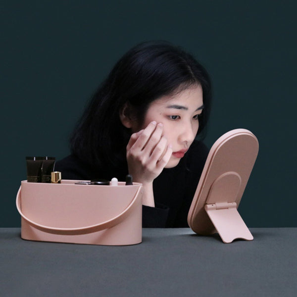 Portable Makeup Case Makeup Mirror With Led Light Creative 2 In 1 Cosmetic Storage Box Travel Cosmetic Bag Container - happyshop365247