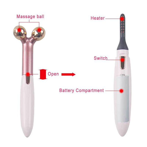 2 In 1 Electric Portable Heated Eyelash Curler 3D Face Slimming Massage Roller Eye Lashes Curling Tool Facial Beauty Tools - happyshop365247