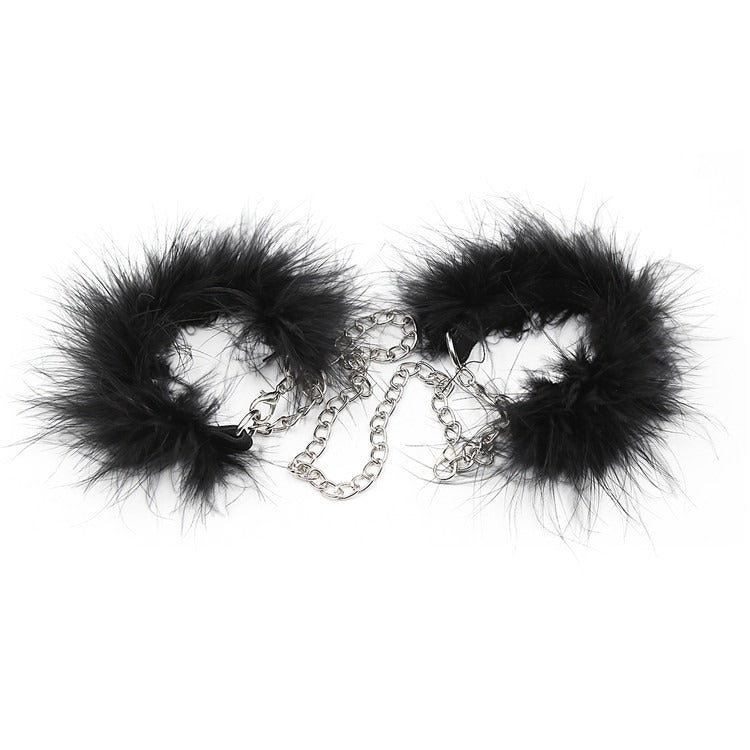 Binding Handcuffs Hand And Foot Cuffs Short Feather Small Handcuffs Feather Black Adult Products - happyshop365247