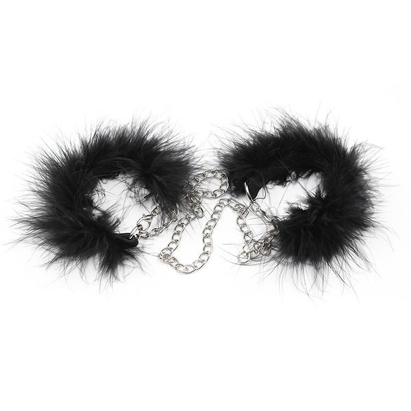 Binding Handcuffs Hand And Foot Cuffs Short Feather Small Handcuffs Feather Black Adult Products - happyshop365247