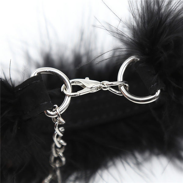 Binding Handcuffs Hand And Foot Cuffs Short Feather Small Handcuffs Feather Black Adult Products - happyshop365247