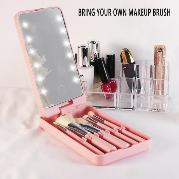 LED Folding Rotating Cosmetic Mirror Box with Brush - happyshop365247