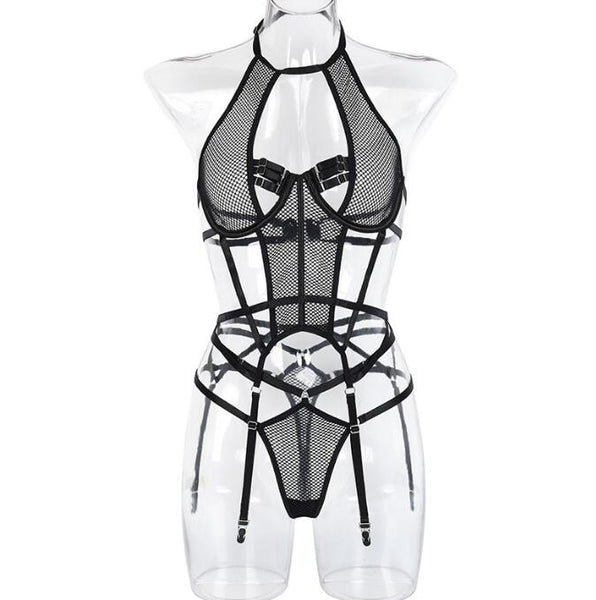 Lace Grid Stitching See Through Self Cultivation Sling Sex Appealing Bodysuit - happyshop365247