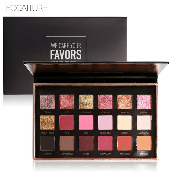 FOCALLURE 18 Colors Palette Shimmer Matte Pigment Eye Shadow Cosmetics Mineral Nude Glitter Eye Makeup Beauty - happyshop365247