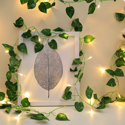 2 M 20LED Artificial Leaf Garland Plants Vine Fake Foliage Handmade for Home Decor Wedding Decoration DIY Wreath Silk Flower - happyshop365247