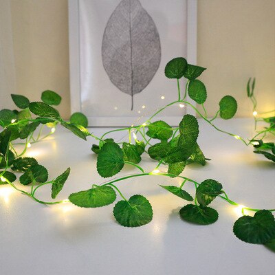 2 M 20LED Artificial Leaf Garland Plants Vine Fake Foliage Handmade for Home Decor Wedding Decoration DIY Wreath Silk Flower - happyshop365247