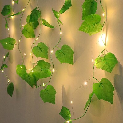 2 M 20LED Artificial Leaf Garland Plants Vine Fake Foliage Handmade for Home Decor Wedding Decoration DIY Wreath Silk Flower - happyshop365247