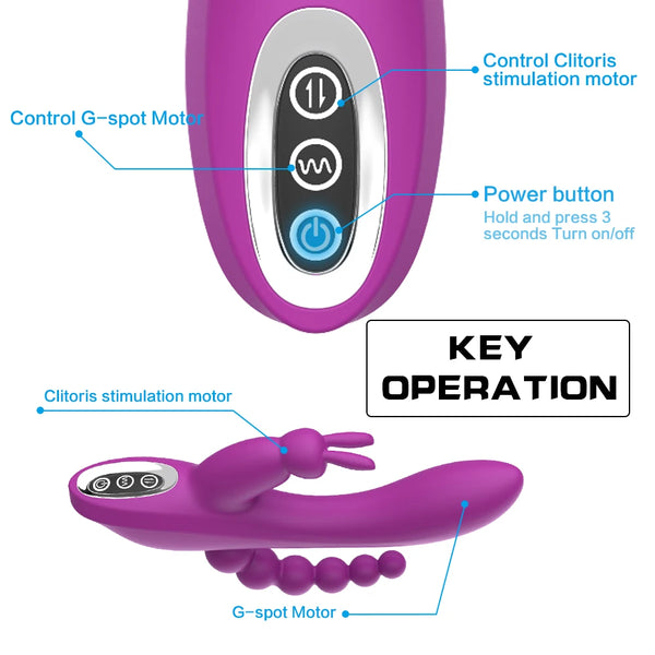 12 Speeds Waterproof Rechargeable Rabbit Vibrator G-spot and P-spot Anal Clit Stimulator Dildo Adult Sex Toys for Women - happyshop365247