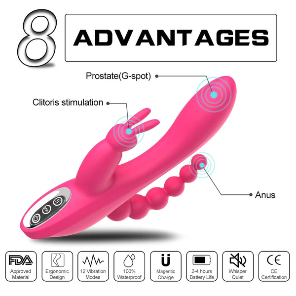 12 Speeds Waterproof Rechargeable Rabbit Vibrator G-spot and P-spot Anal Clit Stimulator Dildo Adult Sex Toys for Women - happyshop365247