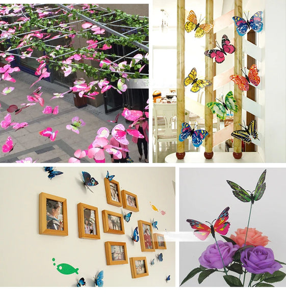 New Style 12Pcs Double Layer 3D Butterfly Wall Stickers Home Room Decor Butterflies For Wedding Decoration Magnet Fridge Decals - happyshop365247