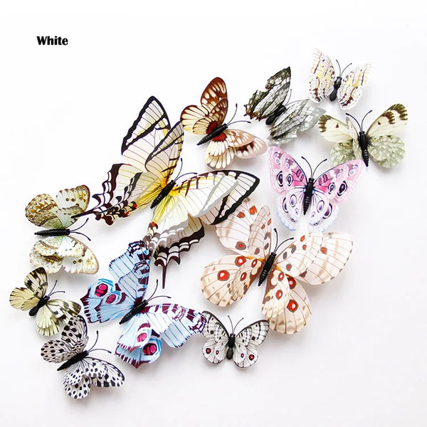 New Style 12Pcs Double Layer 3D Butterfly Wall Stickers Home Room Decor Butterflies For Wedding Decoration Magnet Fridge Decals - happyshop365247