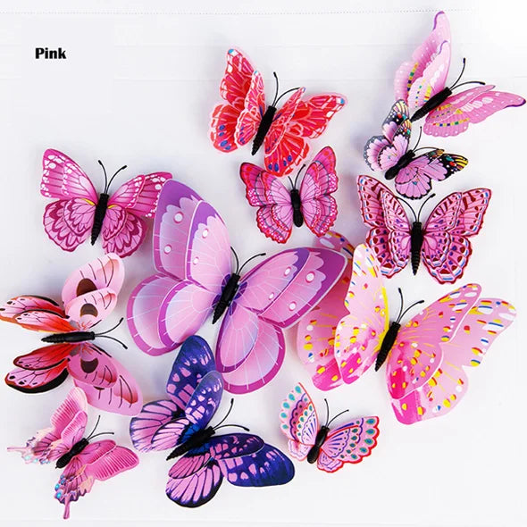 New Style 12Pcs Double Layer 3D Butterfly Wall Stickers Home Room Decor Butterflies For Wedding Decoration Magnet Fridge Decals - happyshop365247