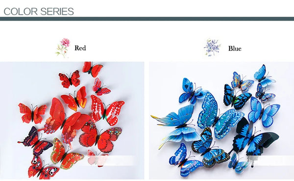 New Style 12Pcs Double Layer 3D Butterfly Wall Stickers Home Room Decor Butterflies For Wedding Decoration Magnet Fridge Decals - happyshop365247