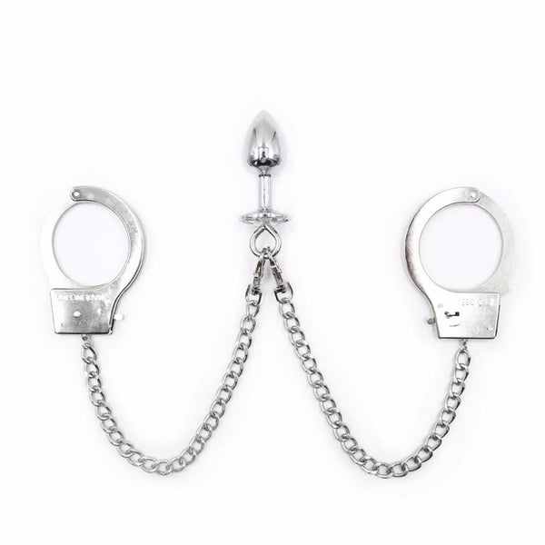 New Metal Bondage Sex Handcuffs Connect with Anal Plug Adult SM Sex Toys Bondage Fetish Sex Products - happyshop365247