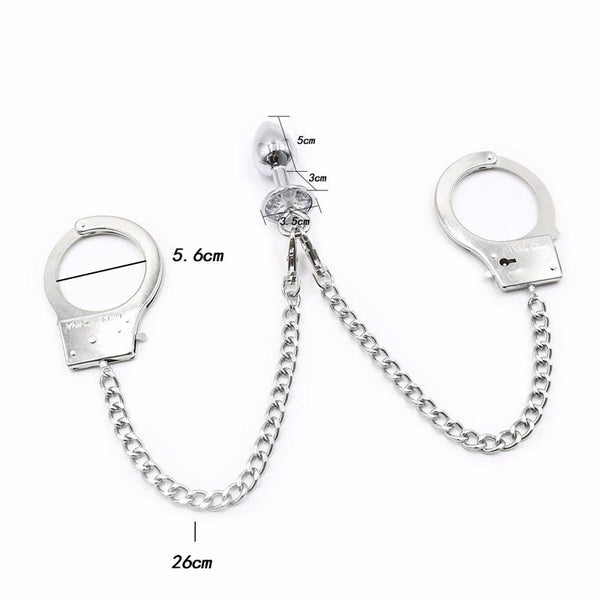 New Metal Bondage Sex Handcuffs Connect with Anal Plug Adult SM Sex Toys Bondage Fetish Sex Products - happyshop365247