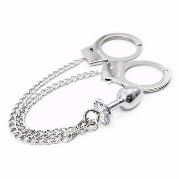 New Metal Bondage Sex Handcuffs Connect with Anal Plug Adult SM Sex Toys Bondage Fetish Sex Products - happyshop365247