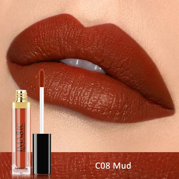 IMAGIC Waterproof Lip Gloss Matte Liquid Lipstick Matte Lipstick Lipkit Cosmetics Makeup Nude 12color - happyshop365247