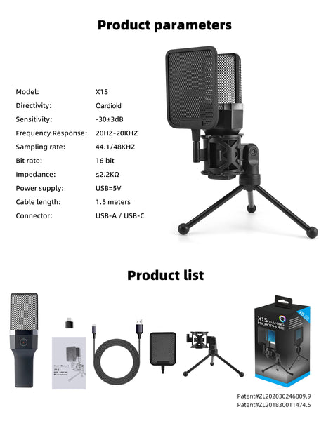 Condenser Professional Microphone Mic For PC Laptop Computer Gaming USB Wired Streaming Podcast Studio Mike Kit Gamer Accessory - happyshop365247