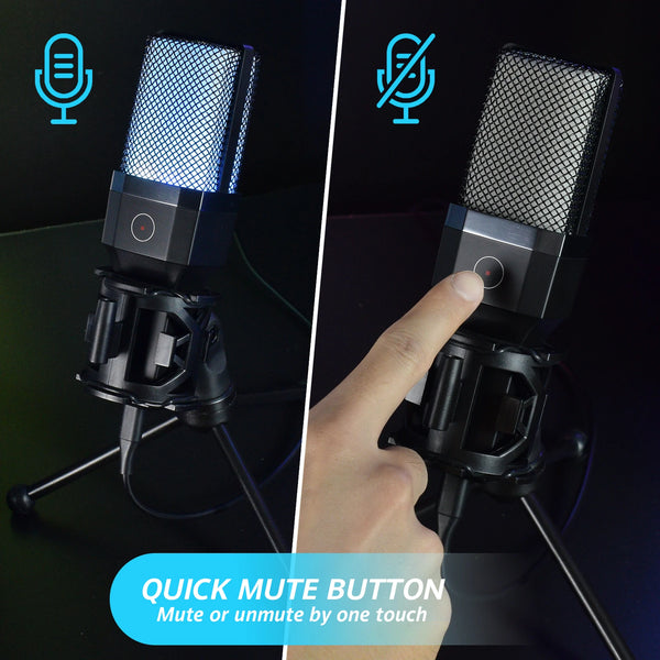 Condenser Professional Microphone Mic For PC Laptop Computer Gaming USB Wired Streaming Podcast Studio Mike Kit Gamer Accessory - happyshop365247