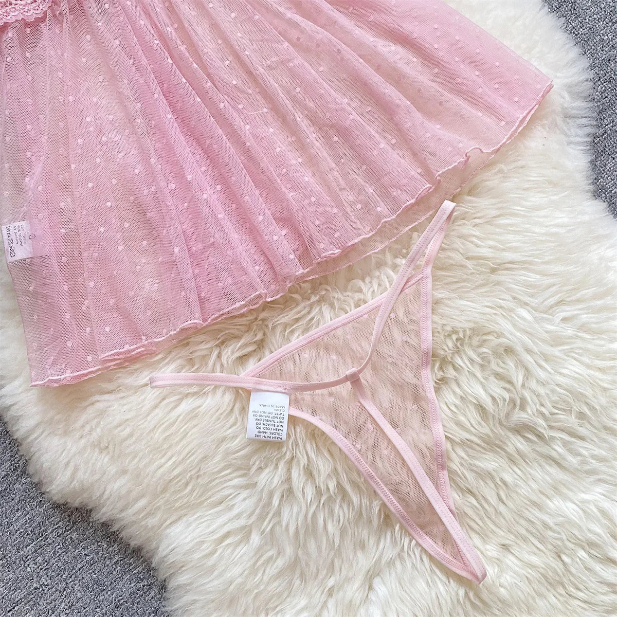 Babydolls Perspective polka dot deep V-mesh call of the night fuck nightgowns promotions 99% sales sexy female intimate Sex shop - happyshop365247