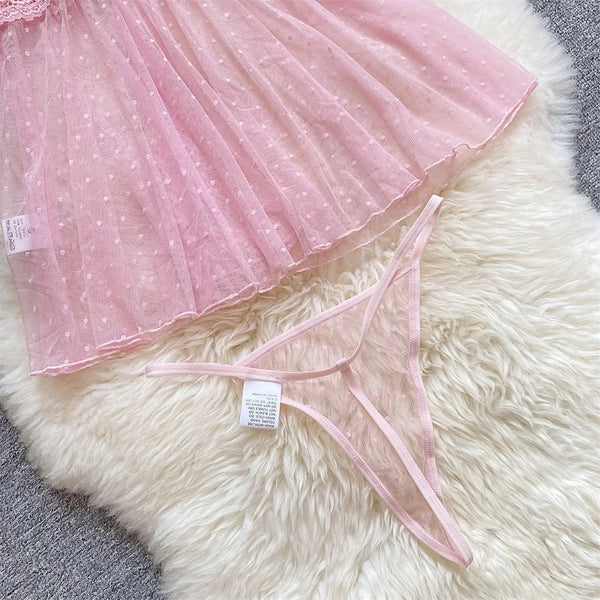 Babydolls Perspective polka dot deep V-mesh call of the night fuck nightgowns promotions 99% sales sexy female intimate Sex shop - happyshop365247