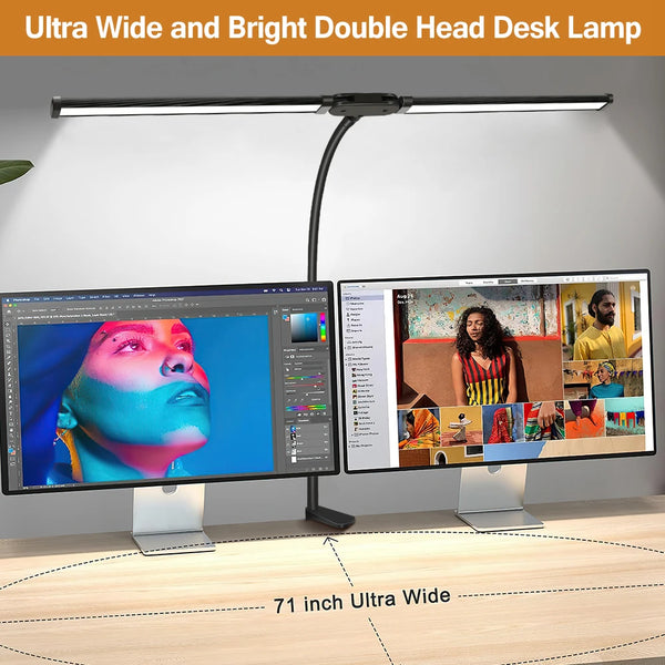 Double Head LED Clip Desk Lamp Architect Table Lamp for Home Office Lighting 3 Color Mode and 10 Dimmable Eye Protect Desk lamps - happyshop365247