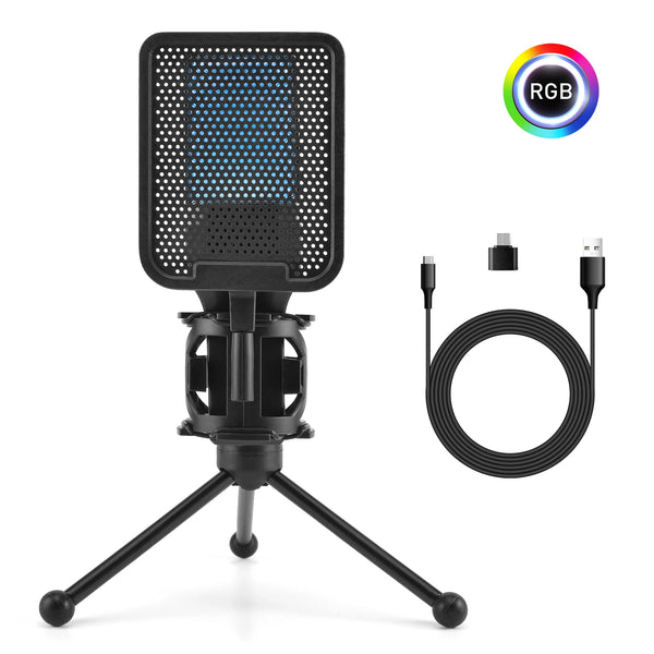 Condenser Professional Microphone Mic For PC Laptop Computer Gaming USB Wired Streaming Podcast Studio Mike Kit Gamer Accessory - happyshop365247
