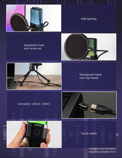 Condenser Professional Microphone Mic For PC Laptop Computer Gaming USB Wired Streaming Podcast Studio Mike Kit Gamer Accessory - happyshop365247