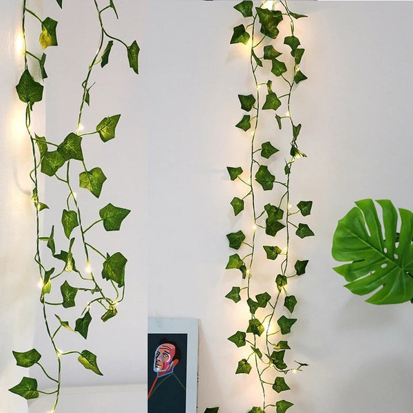 2 M 20LED Artificial Leaf Garland Plants Vine Fake Foliage Handmade for Home Decor Wedding Decoration DIY Wreath Silk Flower - happyshop365247