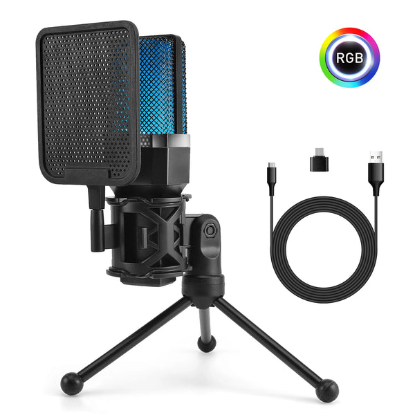 Condenser Professional Microphone Mic For PC Laptop Computer Gaming USB Wired Streaming Podcast Studio Mike Kit Gamer Accessory - happyshop365247