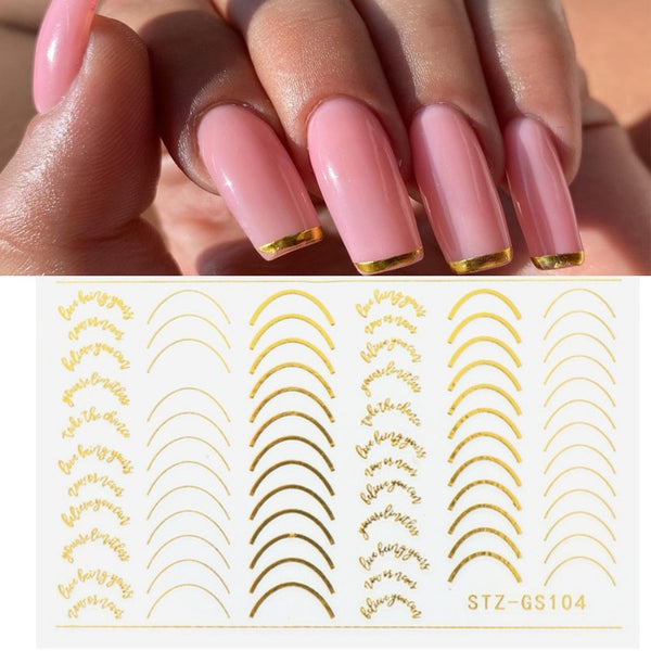 3D Lines Nail Stickers DIY Rose Gold Metal Stripe Lines Letters Decals Curve Nail Art Sliders Self Adhesive Decorations Manicure - happyshop365247