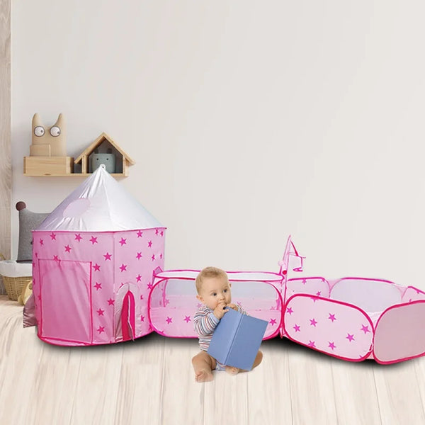 3 In 1 Tunnel Spaceship Tent House Play Toys Foldable Children Crawling Portable Ocean Pool Houses Toy Tents For Girls & Boys - happyshop365247
