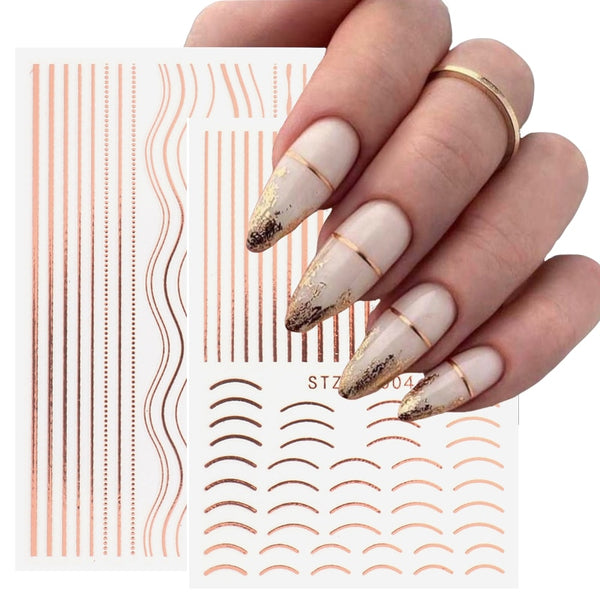 3D Lines Nail Stickers DIY Rose Gold Metal Stripe Lines Letters Decals Curve Nail Art Sliders Self Adhesive Decorations Manicure - happyshop365247