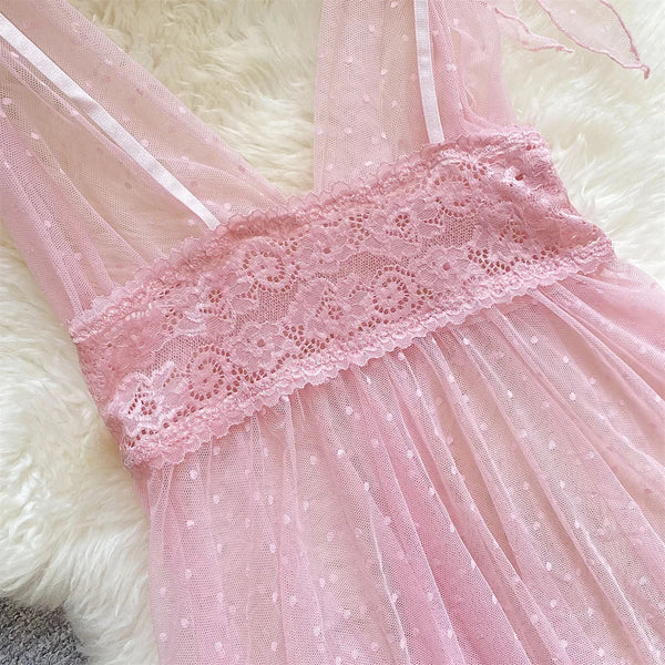 Babydolls Perspective polka dot deep V-mesh call of the night fuck nightgowns promotions 99% sales sexy female intimate Sex shop - happyshop365247