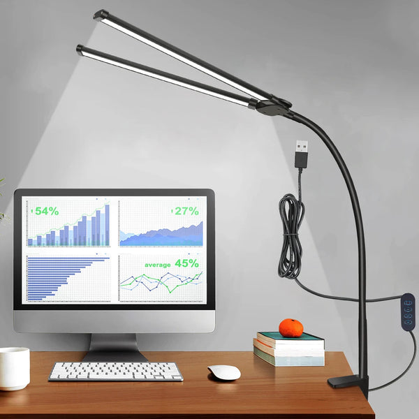 Double Head LED Clip Desk Lamp Architect Table Lamp for Home Office Lighting 3 Color Mode and 10 Dimmable Eye Protect Desk lamps - happyshop365247
