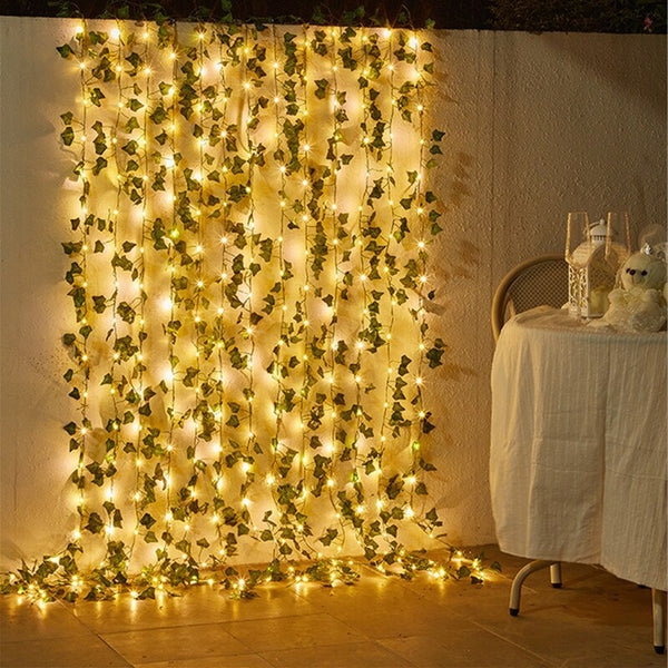 2 M 20LED Artificial Leaf Garland Plants Vine Fake Foliage Handmade for Home Decor Wedding Decoration DIY Wreath Silk Flower - happyshop365247