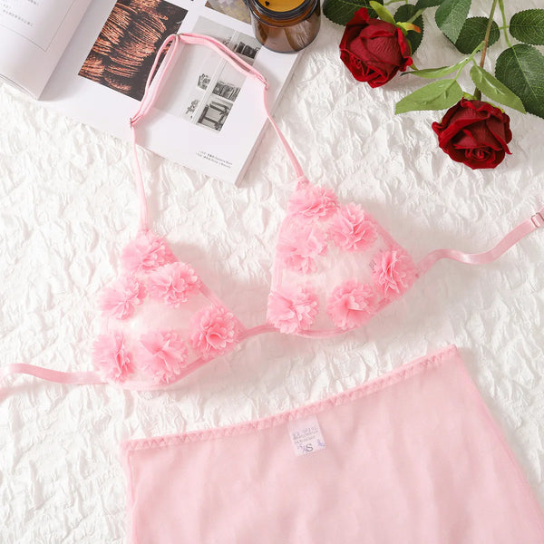 Sexy Babydolls Flower decoration perspective suspender mesh beach wind fuck nightgowns call of the night promotions 99% sales - happyshop365247