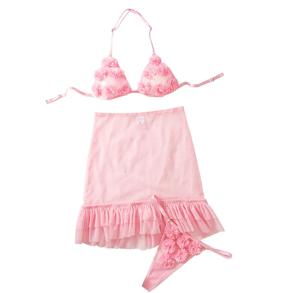 Sexy Babydolls Flower decoration perspective suspender mesh beach wind fuck nightgowns call of the night promotions 99% sales - happyshop365247