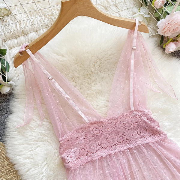 Babydolls Perspective polka dot deep V-mesh call of the night fuck nightgowns promotions 99% sales sexy female intimate Sex shop - happyshop365247