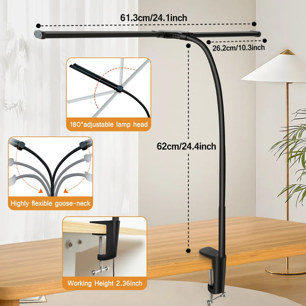Double Head LED Clip Desk Lamp Architect Table Lamp for Home Office Lighting 3 Color Mode and 10 Dimmable Eye Protect Desk lamps - happyshop365247