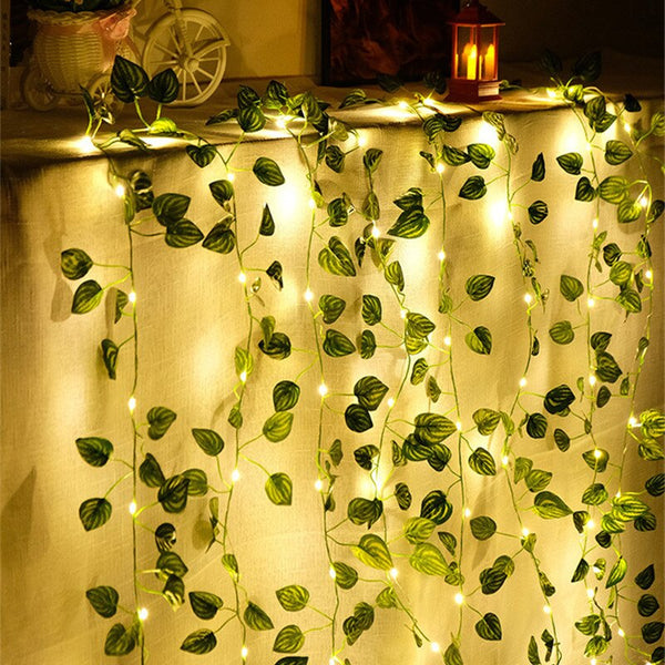 2 M 20LED Artificial Leaf Garland Plants Vine Fake Foliage Handmade for Home Decor Wedding Decoration DIY Wreath Silk Flower - happyshop365247