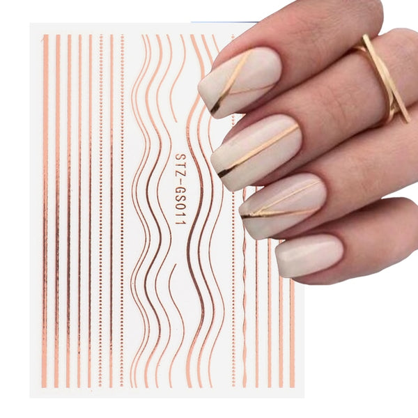 3D Lines Nail Stickers DIY Rose Gold Metal Stripe Lines Letters Decals Curve Nail Art Sliders Self Adhesive Decorations Manicure - happyshop365247