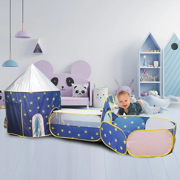 3 In 1 Tunnel Spaceship Tent House Play Toys Foldable Children Crawling Portable Ocean Pool Houses Toy Tents For Girls & Boys - happyshop365247