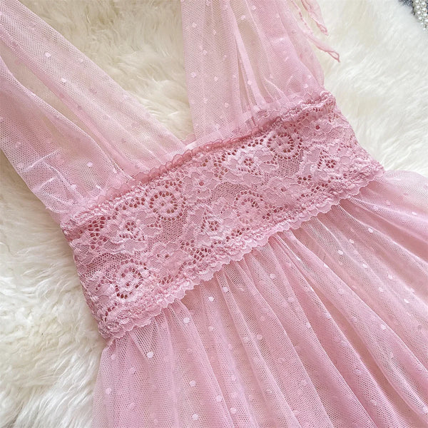 Babydolls Perspective polka dot deep V-mesh call of the night fuck nightgowns promotions 99% sales sexy female intimate Sex shop - happyshop365247