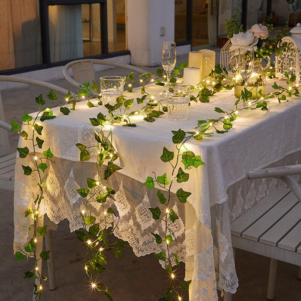 2 M 20LED Artificial Leaf Garland Plants Vine Fake Foliage Handmade for Home Decor Wedding Decoration DIY Wreath Silk Flower - happyshop365247
